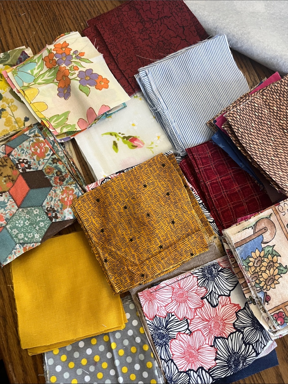 Vintage cotton quilt Assorted Fabric Squares - Floral, Plaid & Geometric Mix